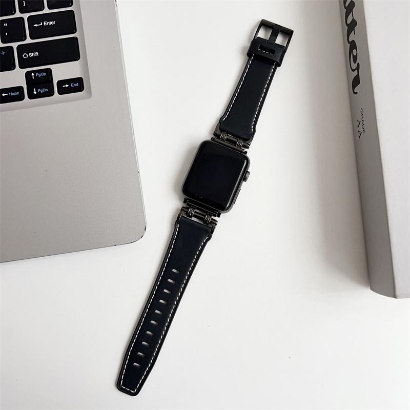 Кожаный ремешок для Apple watch band 44 мм 45 мм 41 мм 40 мм 42 мм 38 мм correa bracelet iWatch series 3 4 6 SE 7 8 9 ultra/2 49 мм 49/45/44/42mm чёрный PINSENDA