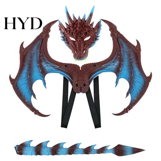Dragon Tail Wing Mask Set Children s Costumes Set, with And Wing, Lightweight Three-piece Costume Dress Up Cosplay Costumes, for Ages 3-12 gray HongYunDangTou