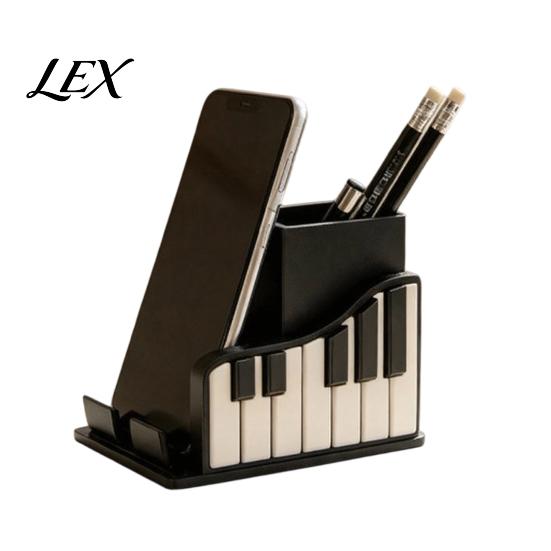 Piano Shaped Pen Holder Shape Holder, Creative Music Themed Organizer, with Phone Desk Organizer for Office Design, Stationery Storage Box And School black yuwuxinx
