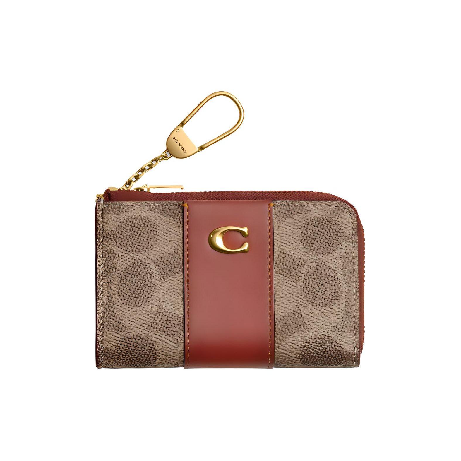 Coach Основной 11 Металлический Логотип Молния Кошелек для Ключей Покрытый Холст и Телячья Кожа Унисекс Аксессуары Латунь Коричневый CR517-B4NQ4 Brass & Tan brown