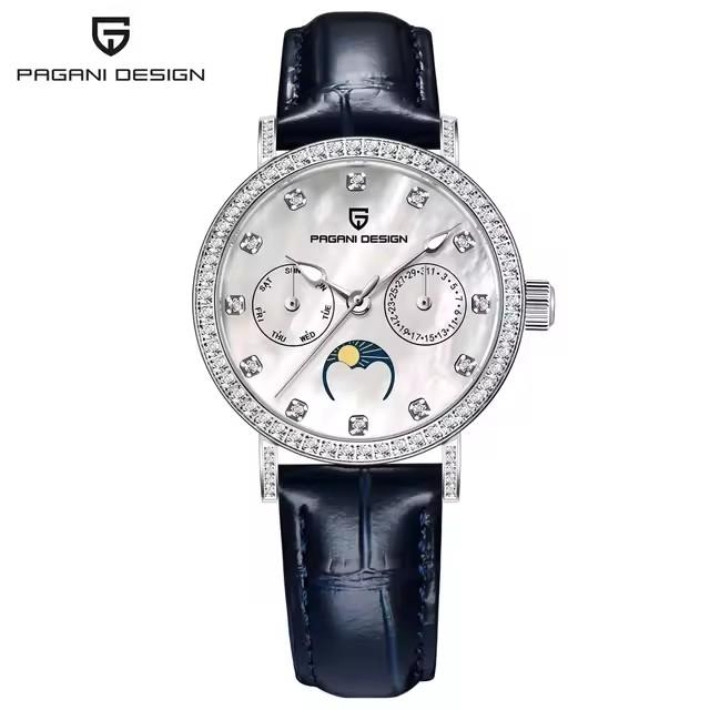PAGANI 1789 Women s Quartz Watches Japan Movt Sapphire Crystal Leather Strap Top Luxury Ladies Fashion Exquisite Clock Gift синий QINGLONG GOODS