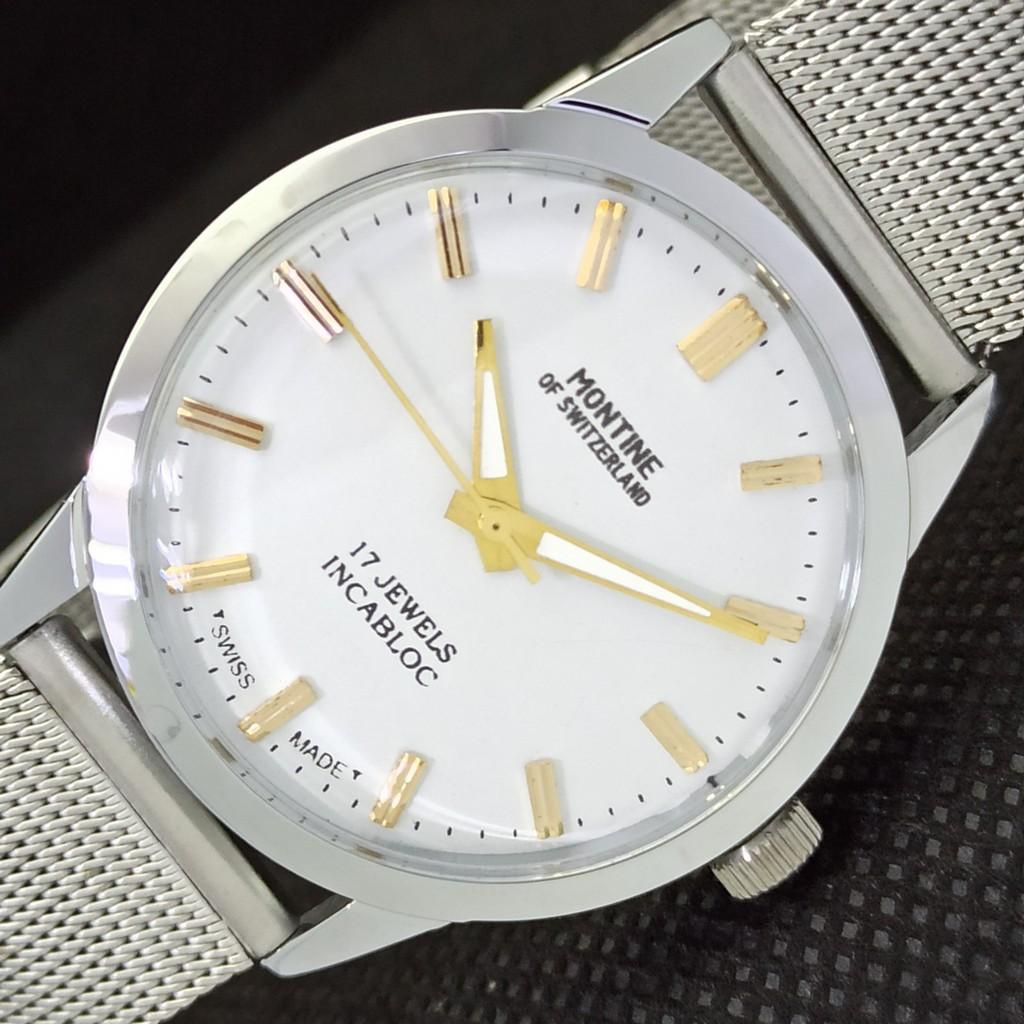 ВОССТАНОВЛЕННЫЕ ВИНТАЖНЫЕ МЕХАНИЧЕСКИЕ МУЖСКИЕ ЧАСЫ MONTINE OF SWITZERLAND 17J a285413-2 white Vintagewatches