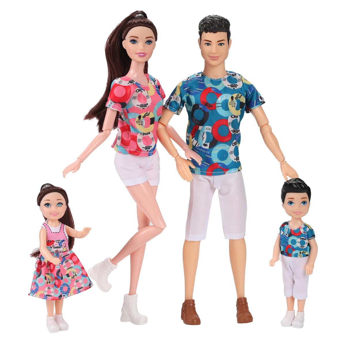 4Pcs Family Dolls Children Play House Toy Girl Princess Doll Family 4Pcs Large Small Parent-Child Model Brother Sister Toy Model beige Tianyi 3