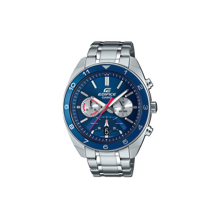 Casio Серия Edifice Молодежные модные часы Водонепроницаемость 100 м Кварцевый механизм Стальной браслет Синий циферблат Мужские часы EFV-590D-2AVUPFD Blue Dial blue