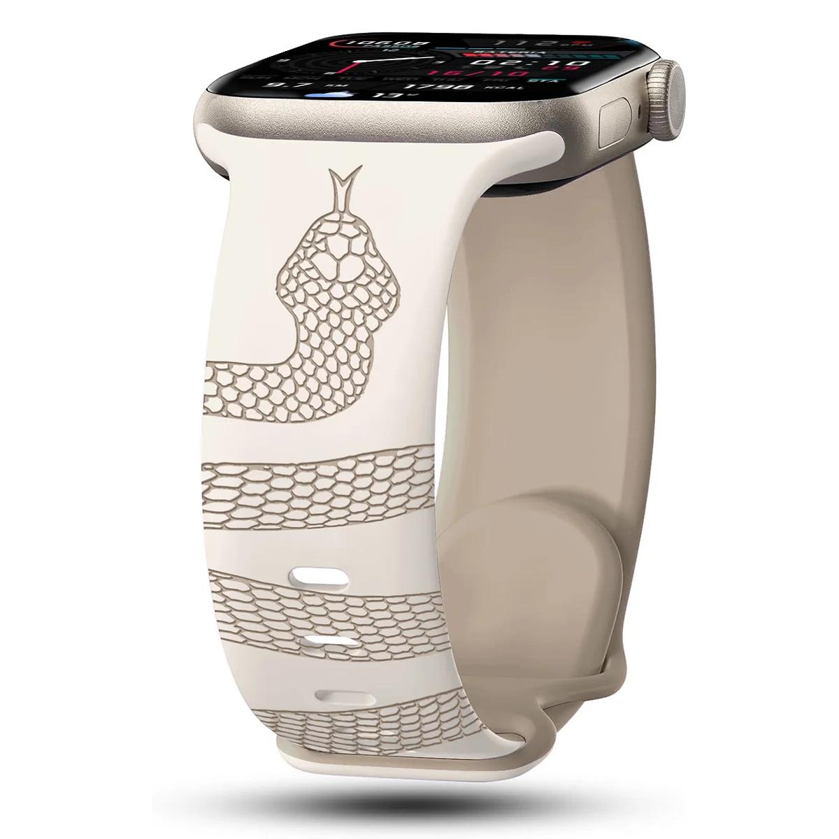 Новый силиконовый ремешок с гравировкой змеи для Apple Watch 42 мм 46 мм 49 мм 41 45 40 38 Ремешок для часов S10 9 8 7 Идеален для ежедневного ношения, спорта S10 42 38-40-41 gray Factory Discount Outlet