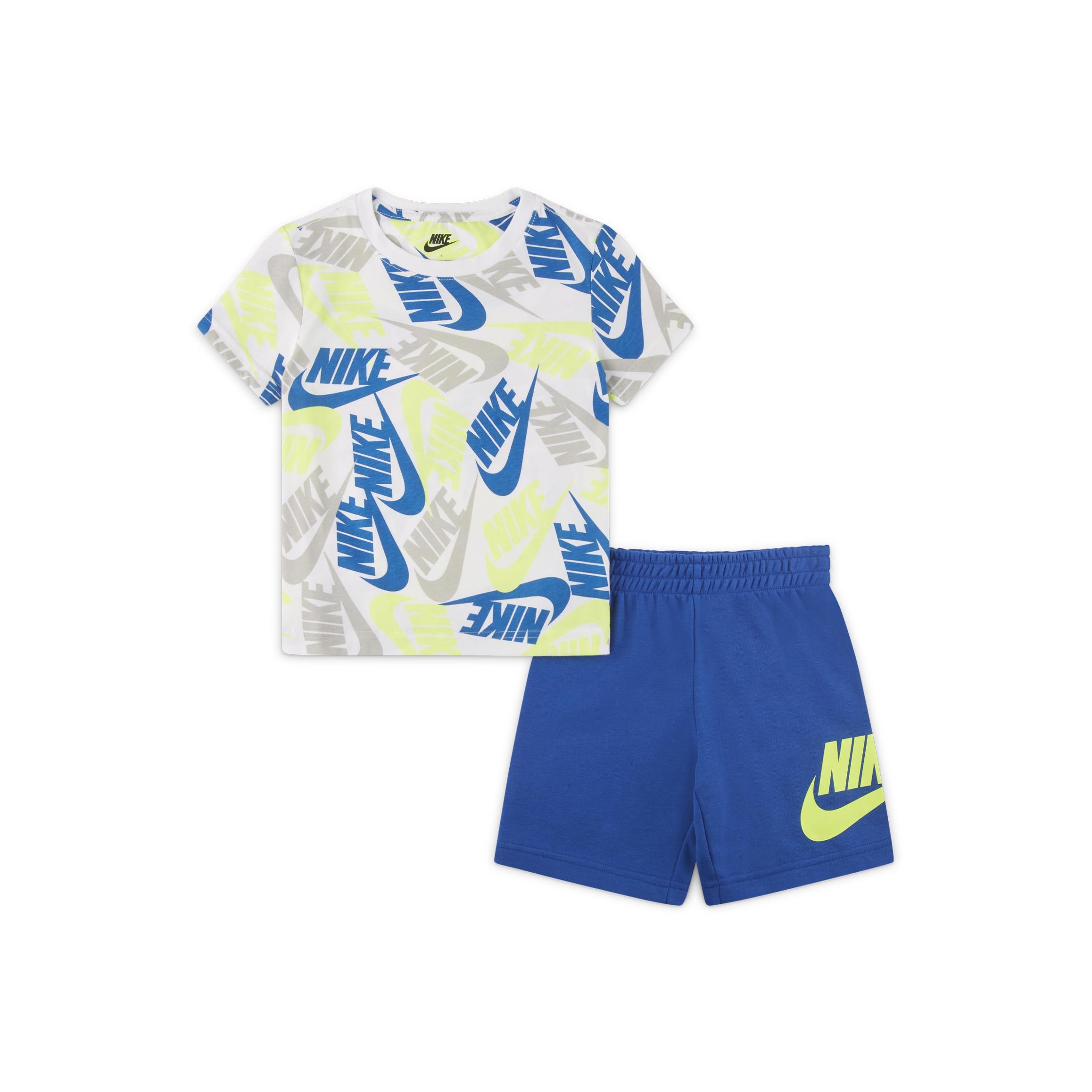 Nike Color Block Logo Sports Short Sleeve And Shorts Casual Sports Set Kids sets Game-Royal DM3773-480 M white