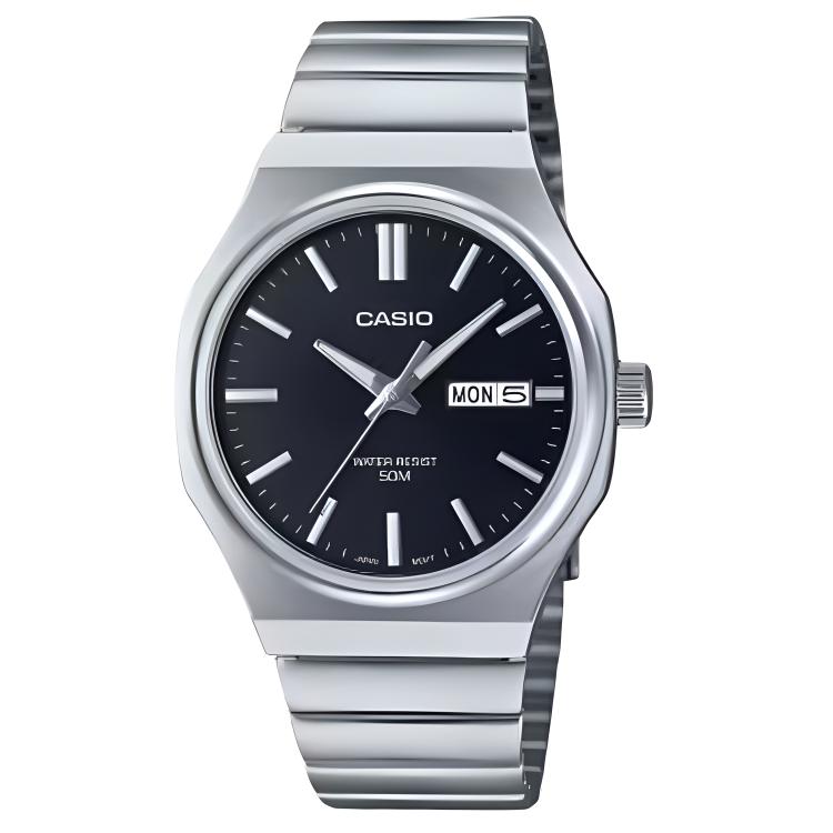 CASIO Стандартная коллекция Часы с кварцевым механизмом Браслет из нержавеющей стали Мужские часы Черный циферблат MTP-E735D-1AV Black Dial black