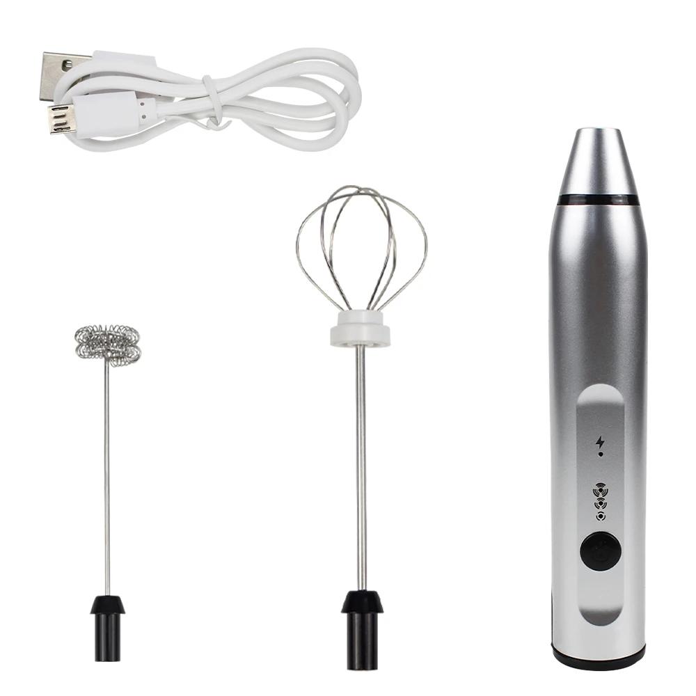 Электрический миксер для кофе с зарядкой через USB, шейкер для молока, вспениватель, аккумуляторная взбивалка для яиц, ручной 3-скоростной регулируемый блендер серебряный Binchi Keji Travel