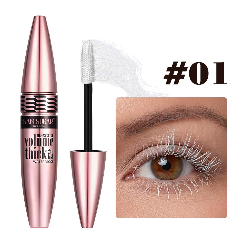 SAM SUGAR Volume Thick Waterproof Mascara 24H Long-Lasting Curling Lengthening Smudge-Proof Colored and Black Eye Makeup Cosmetics for Women 1# black