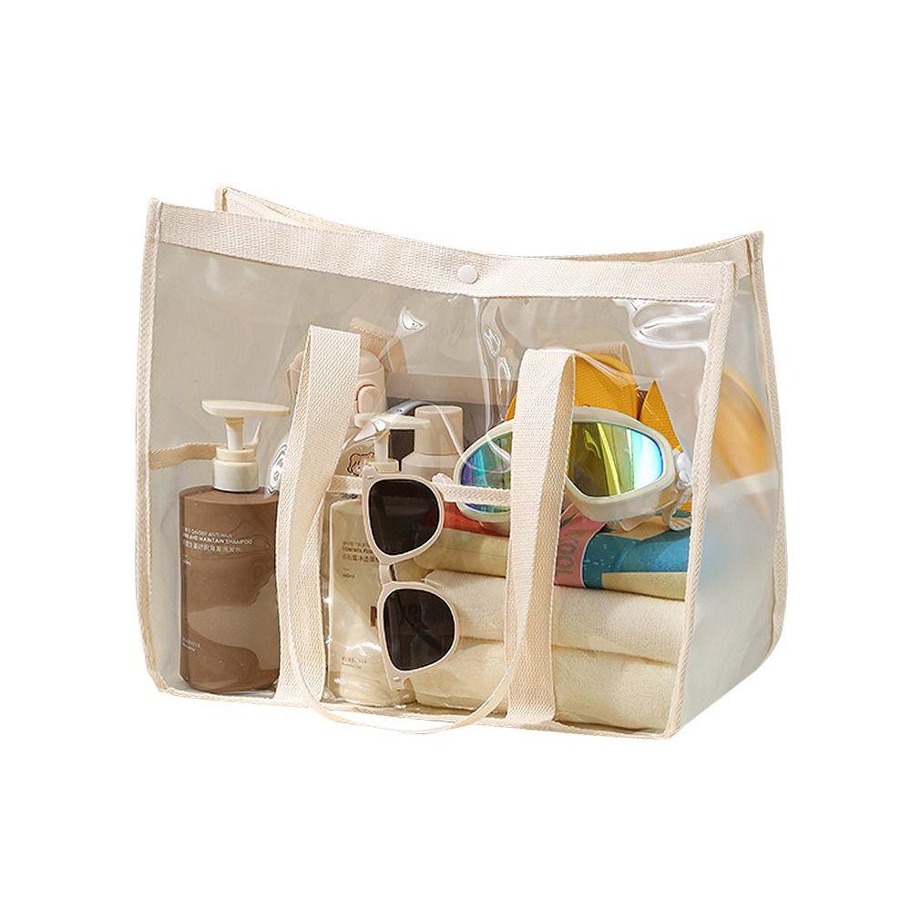 Waterproof Swimming Beach Bag Transparent Toiletry Bag Summer Travel Clothing Storage Bag white-Button style beige ubezhn