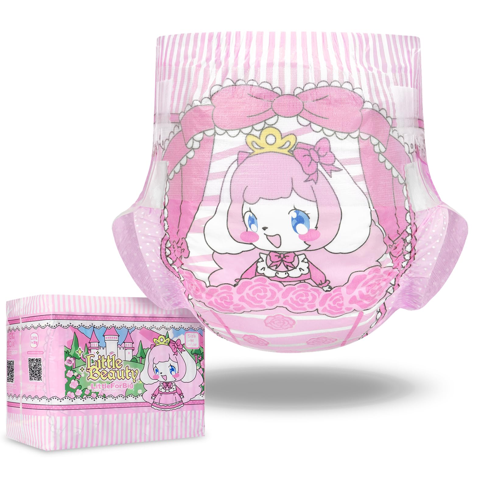 LittleForBig Взрослые нетканые подгузники 10 штук 1 упаковка Милый дизайн [Pinky Miki-chan] Индикатор наполнения в виде блекнущего цветка Толстые Высокая впитываемость Всего 10 штук M white Zen Picks - Japan Product select -