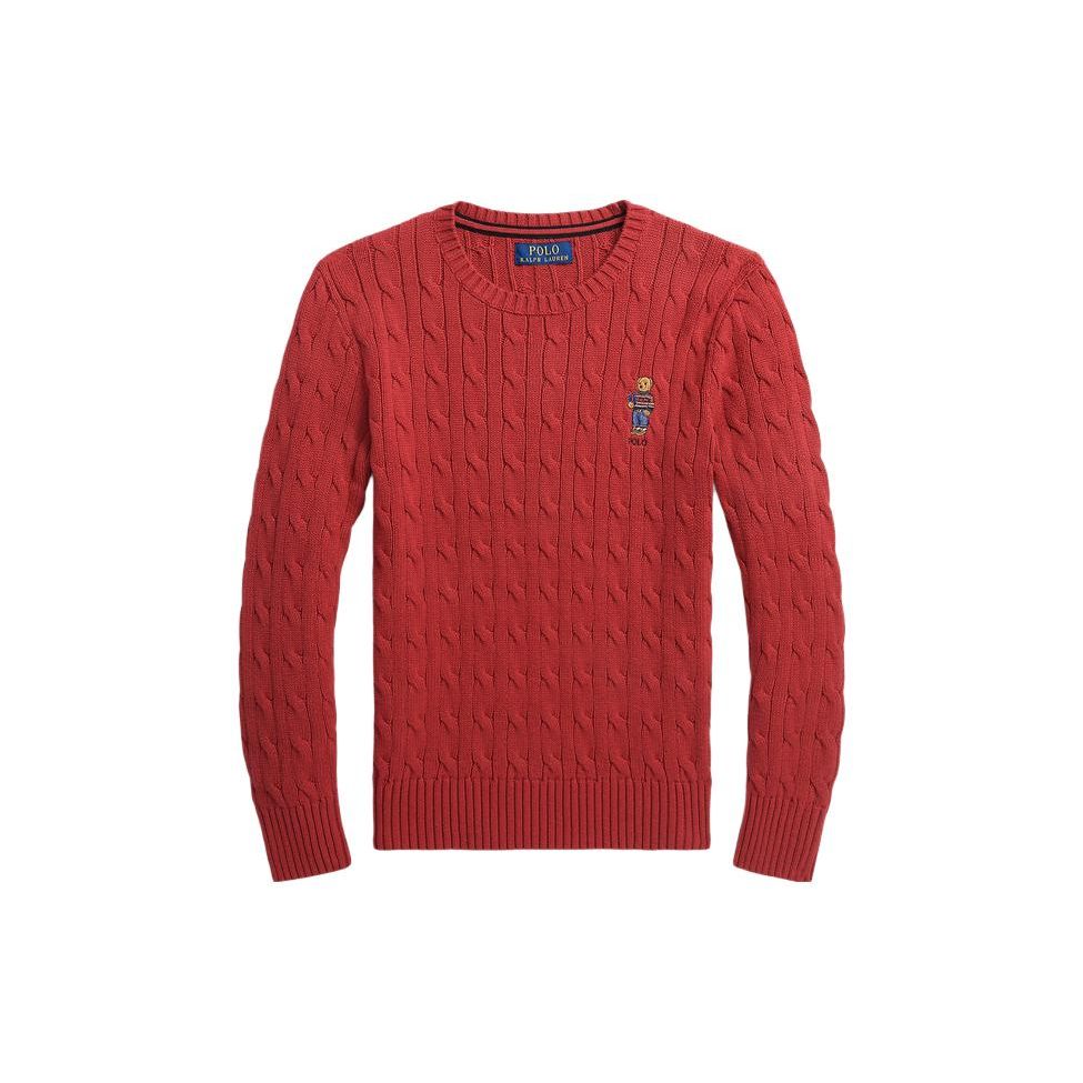 Polo Ralph Lauren свитер осень-зима 23 детский вышитый логотип медведя однотонный круглый вырез длинный рукав красный детский свитер CWPOSWEY6820426-600 M red