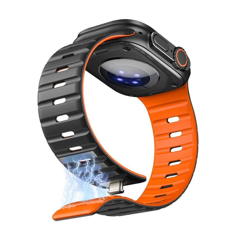 Магнитный ремешок для Apple Watch Ultra 1 2 3 49мм 44мм 45мм 46мм 42мм 41 Спортивный силиконовый браслет Ремень IWatch Серия 11 10 8 7 6 Se 3 Ремешок 38/40/41/42（S11/S10) чёрный/оранжевый PINSENDA