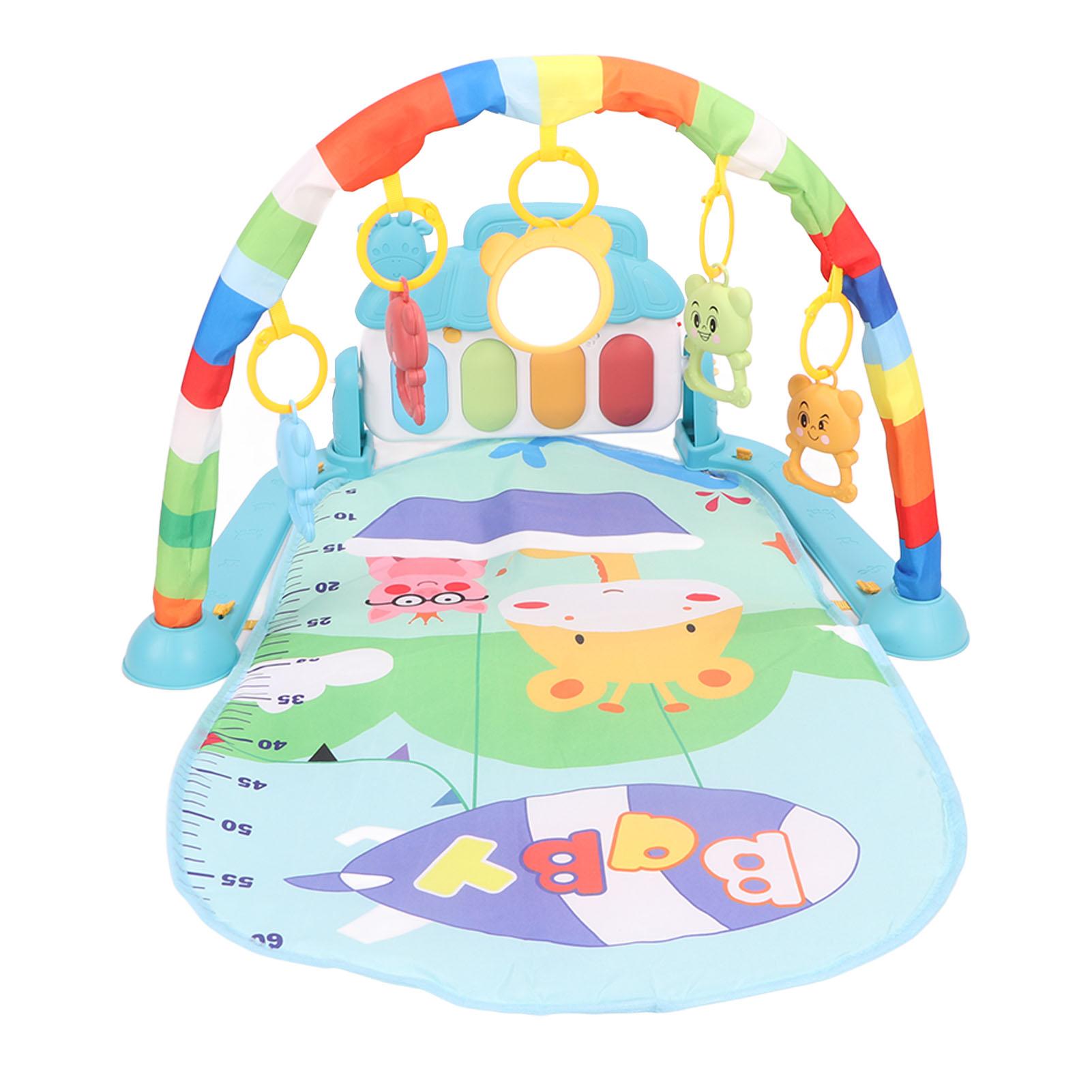 Детский игровой коврик для пианино Baby Kick Play, детский развивающий коврик для занятий спортом со звуком, светом и 5 связанными игрушками blue Neoglint