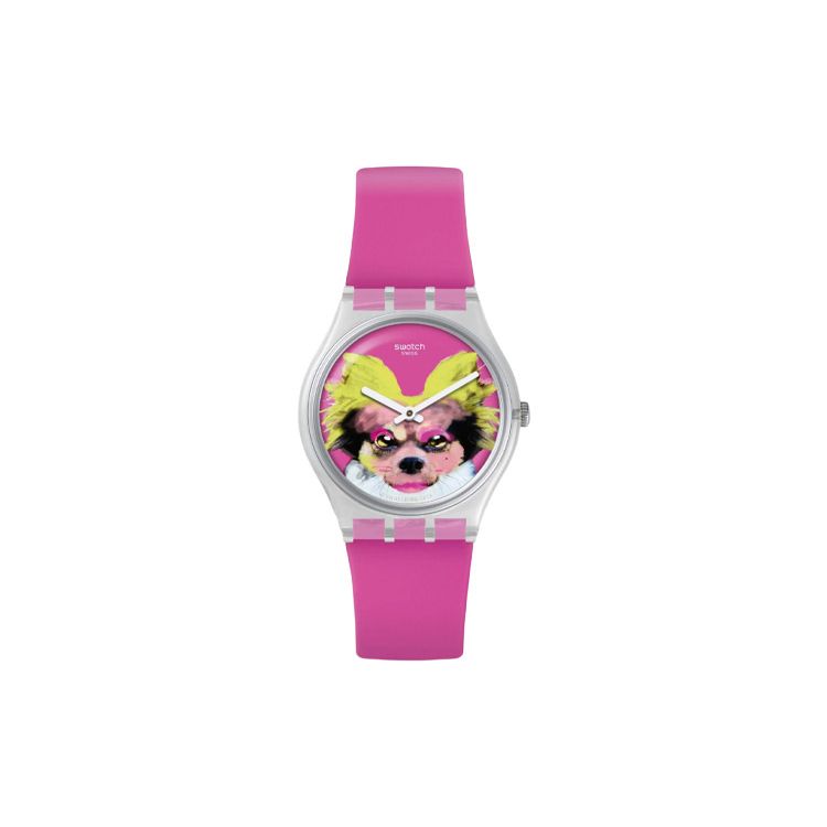 Swatch Originals Series Quartz Movement Pink Waterproof Watch 34mm Pink Dial Plastic Case Silicone Strap Women watches GE267 Pink white