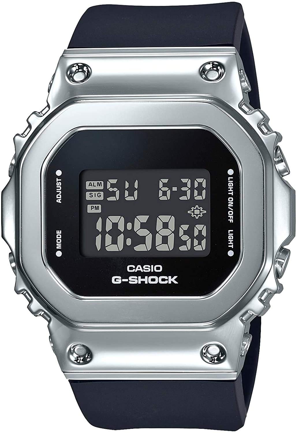CASIO G-SHOCK GM-S5600-1 Цифровые часы с металлическим ободком, Серебристо-черные, Ударопрочные, Водонепроницаемость 20 Бар, Среднего размера, Унисекс, Спортивные наручные часы gray
