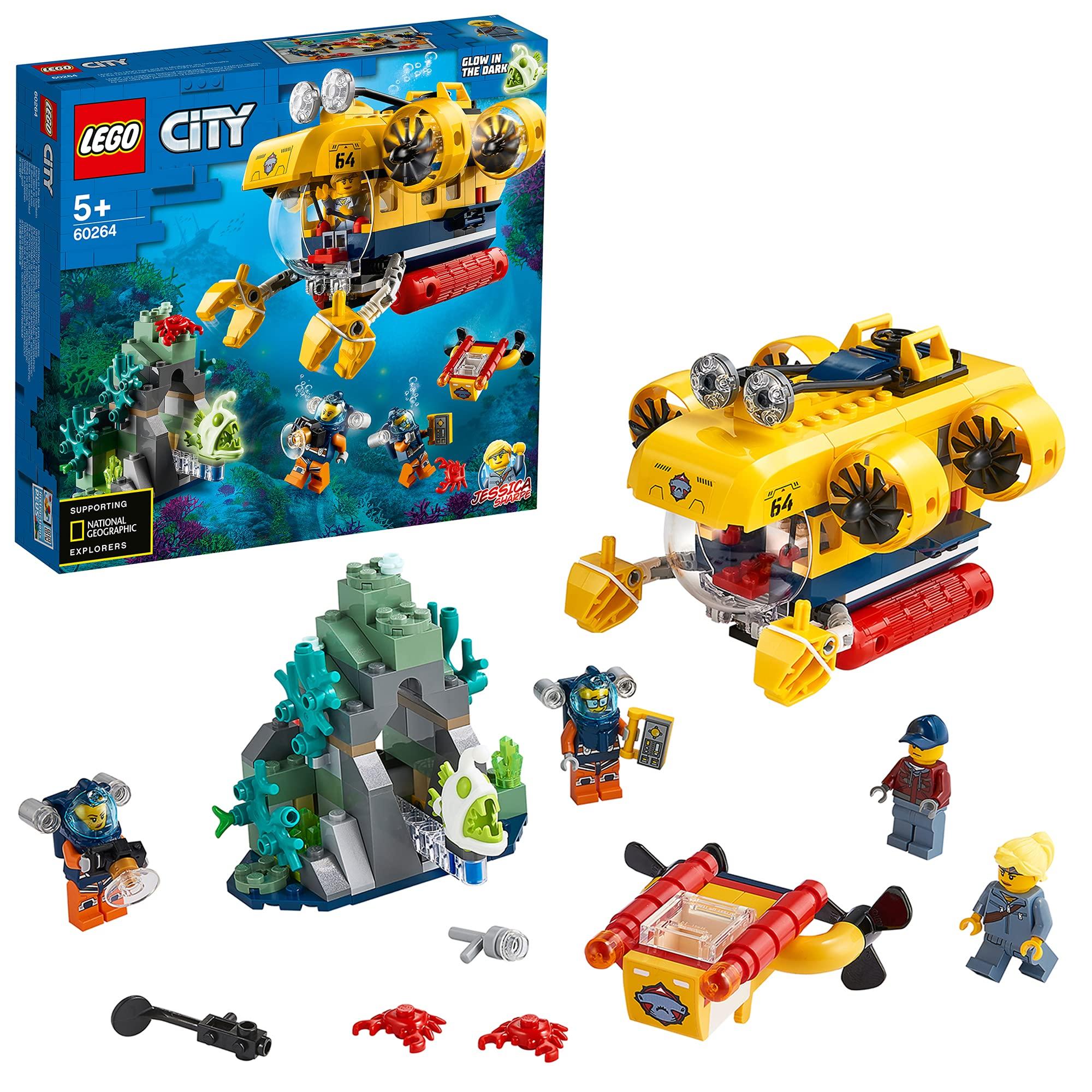 LEGO City Исследователи океана Глубоководные и подводные исследования Подводная лодка Приключение для дайвинга Игрушка для мальчиков от 5 лет и старше (60264) yellow Omi Japan Products