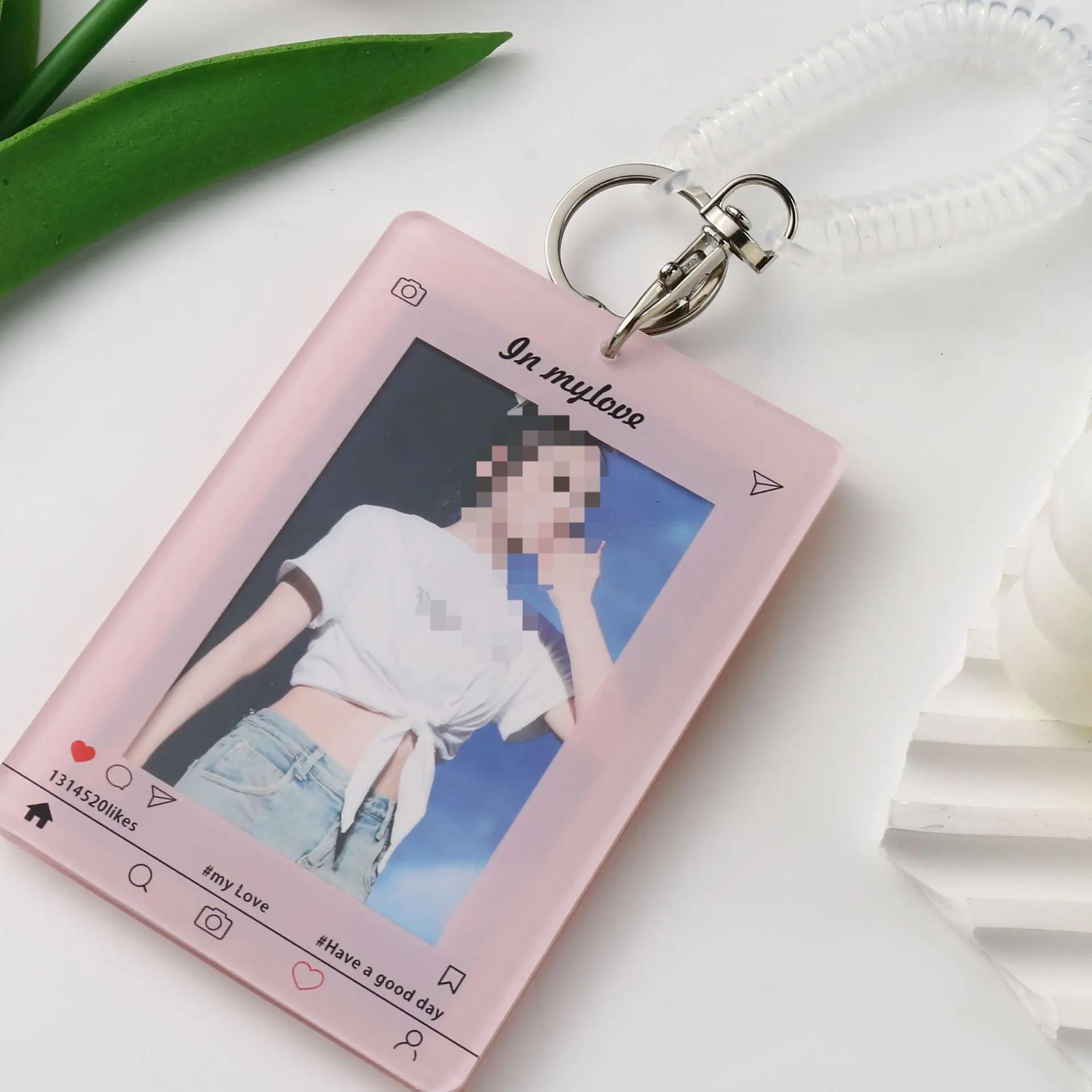 Шикарный корейский держатель для фотокарт Kpop Simplicity Macaroon Color Student ID Card Cover Case с кольцом для ключей Fashion Photocard Protector розовый YEJET-Student