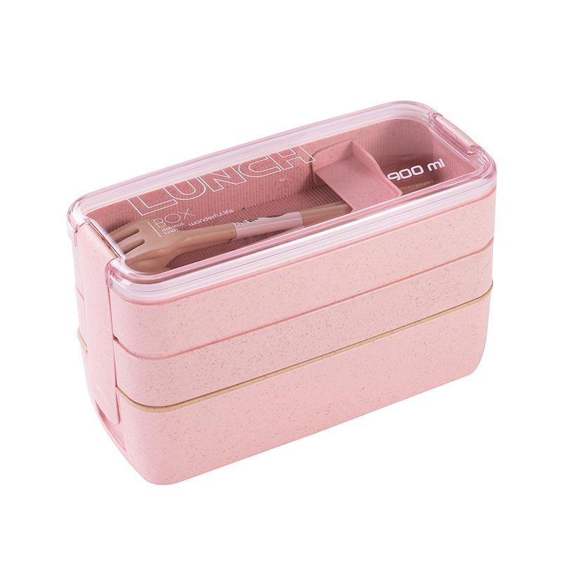 900 мл Bento Box для детей, 3 штабелируемых ланч-бокса, герметичный портативный контейнер для еды для обеда, ящик для хранения еды из пшеничной соломы, посудомоечная машина 3 розовый Chic Interiors
