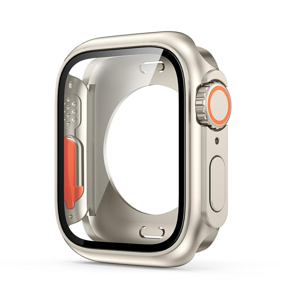 Закаленное стекло+крышка для Apple Watch Case 45 мм 44 мм 41 мм 40 мм Аксессуар Защитная пленка для экрана для Iwatch Serie 9 8 7 6 SE 5 4 40MM бежевый AlongChoice