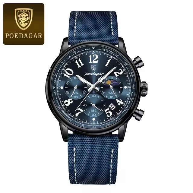 Poedagar 808 Luxury Sports Men s Watch Waterproof Luminous Chronograph Date Quartz Nylon Leather Watches for Men Reloj 2026 Fashion синий QINGLONG GOODS