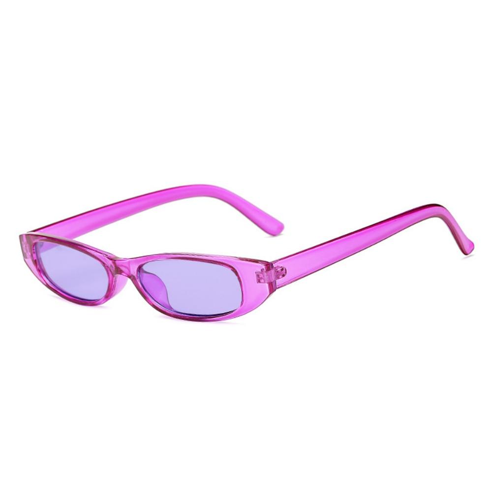 Popular Small Narrow Cat Eye Sunglasses Women Men s Luxury Brand Black Red Sun Glasses Retro Tiny Rectangle Candy Shades purple Fashion Glasses M