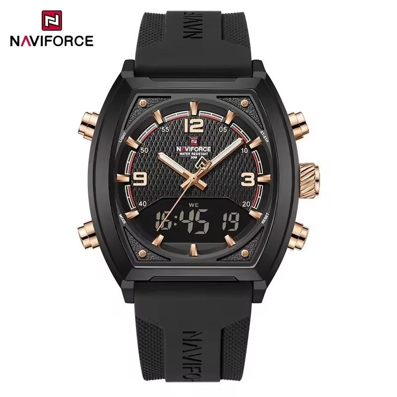 NAVIFORCE Reloj 9242 Luxury Men s Dual Display Quartz Watch Sports Alarm Clock Stopwatch Luminous LED Digital Wristwatch for Man fashion белый QINGLONG GOODS
