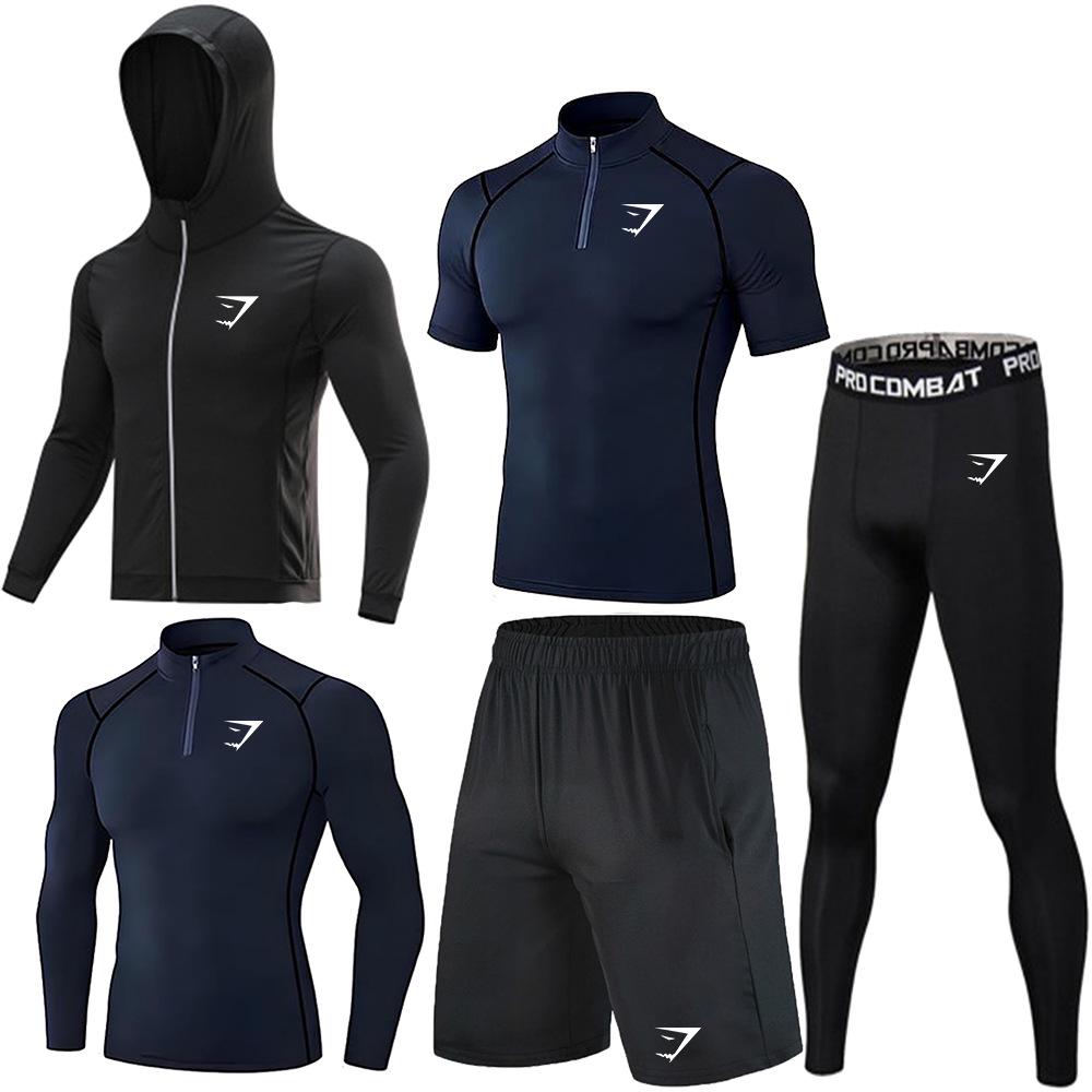 Мужской эластичный комплект из быстросохнущих поло GYMSHARK - Дышащая, облегающая спортивная одежда для тренировок и бега с защитой от солнца S black Luna Living