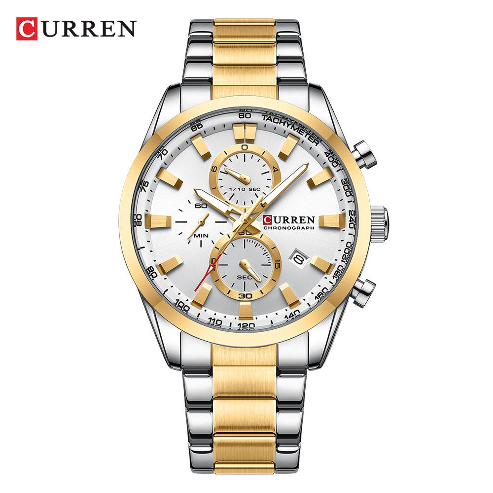 CURREN 8445 Мужские многофункциональные водонепроницаемые наручные часы с календарем - Шестистрелочные бизнес-часы beige UrbanEdge