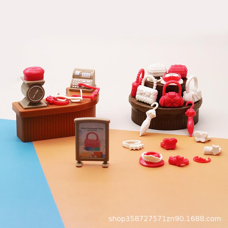 Play House Doll House Mini Toy Women S Bag Jewelry Glasses Umbrella Set Children S Girl Toy Gift Ornament beige Happy Time For kids