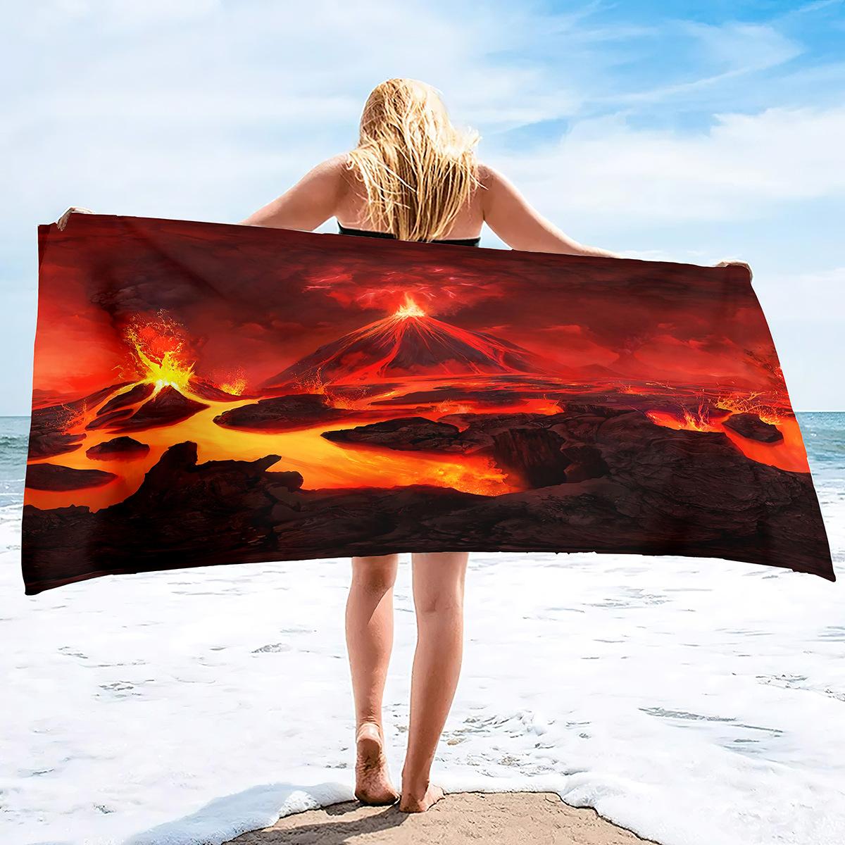 Volcano Print Series Seaside Vacation Beach Towel Swimming Bath Towel Sports Towel For more sizes, contact customer service. red Great product for outdoor use