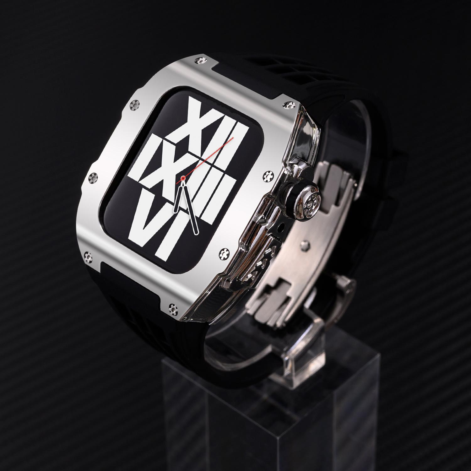 Для Apple корпус для модификации ремешка Для Apple iWatch защитный чехол, интегрированный с броней ремешка 2 в 1 Роскошный ремешок для часов + Чехол 44//45mm&44/45MM бежевый QINGLONG GOODS