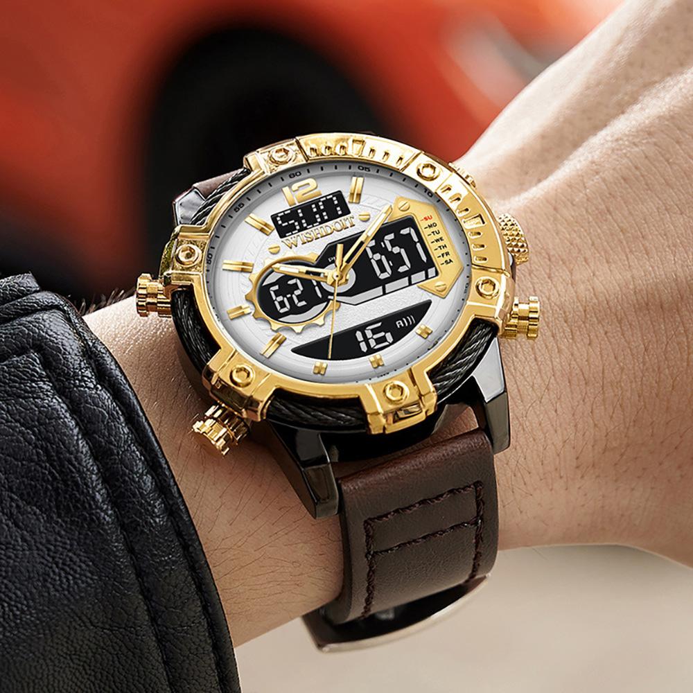 Outdoor Sports Electronic Watch LED Stopwatch Analog Quartz Watch Large Dual Display Waterproof Digital Watches Digital Watches золотой QINGLONG GOODS