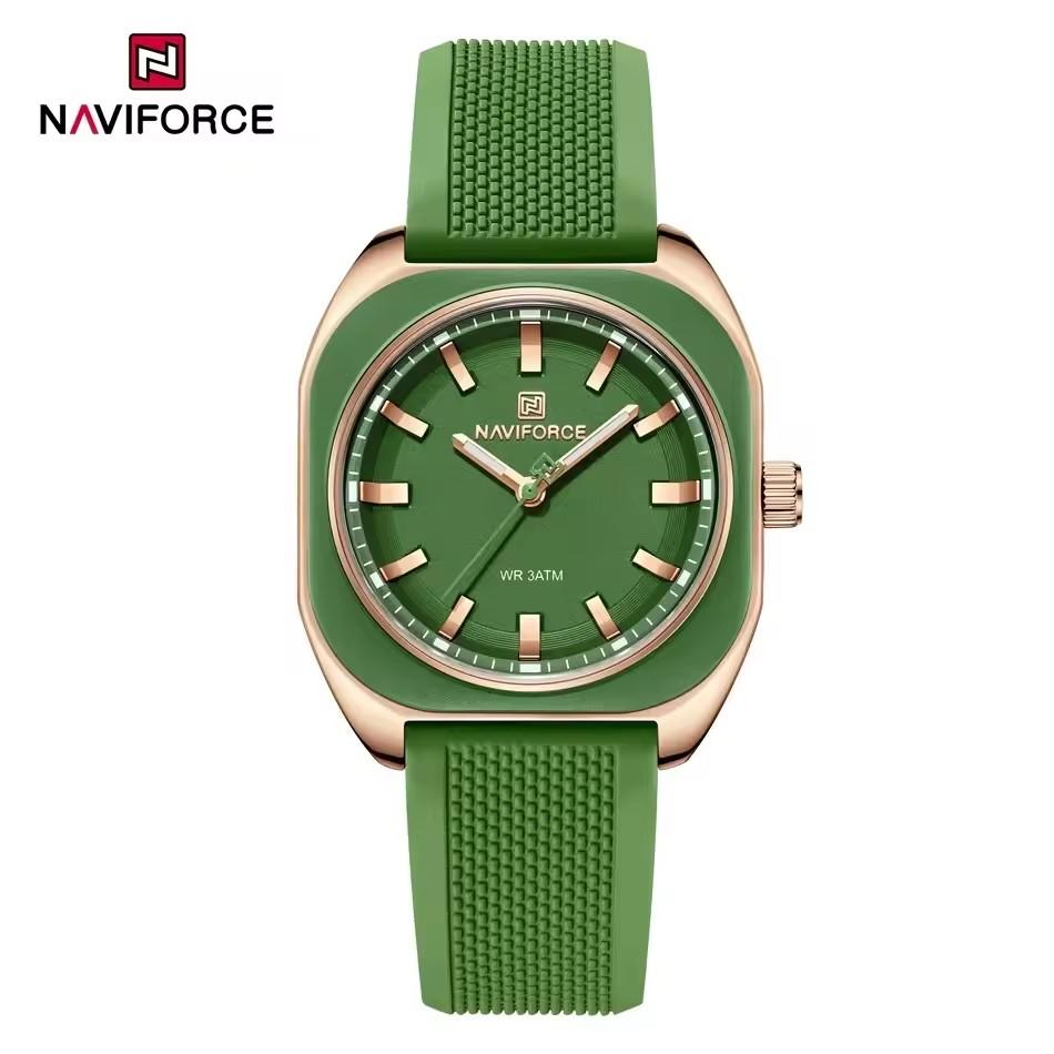 Горячая новинка NAVIFORCE 5061 Женские кварцевые часы Модные Элегантные Силиконовый ремешок Водонепроницаемые Наручные часы Повседневные Простые Женские часы 2025 fashion зелёный QINGLONG GOODS