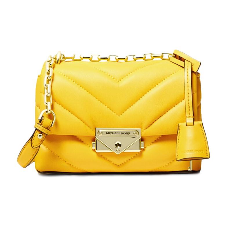 Michael Kors Mk Cece Gold Buckle Chain Plain Flap Commuter Lambskin Leather Shoulder Crossbody Bag Mini Women Bags Candy-Yellow 32T9G0EC1L-SUNFLOWER Basic Set (Bag+Dust Bag) yellow