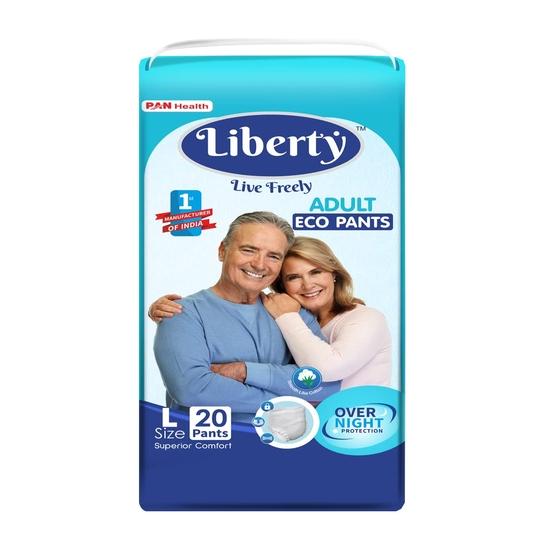Liberty Eco Подгузники-трусы для взрослых Унисекс, Большие 20 шт., Размер талии (75-140 см | 30-55 дюймов) blue Vedic India