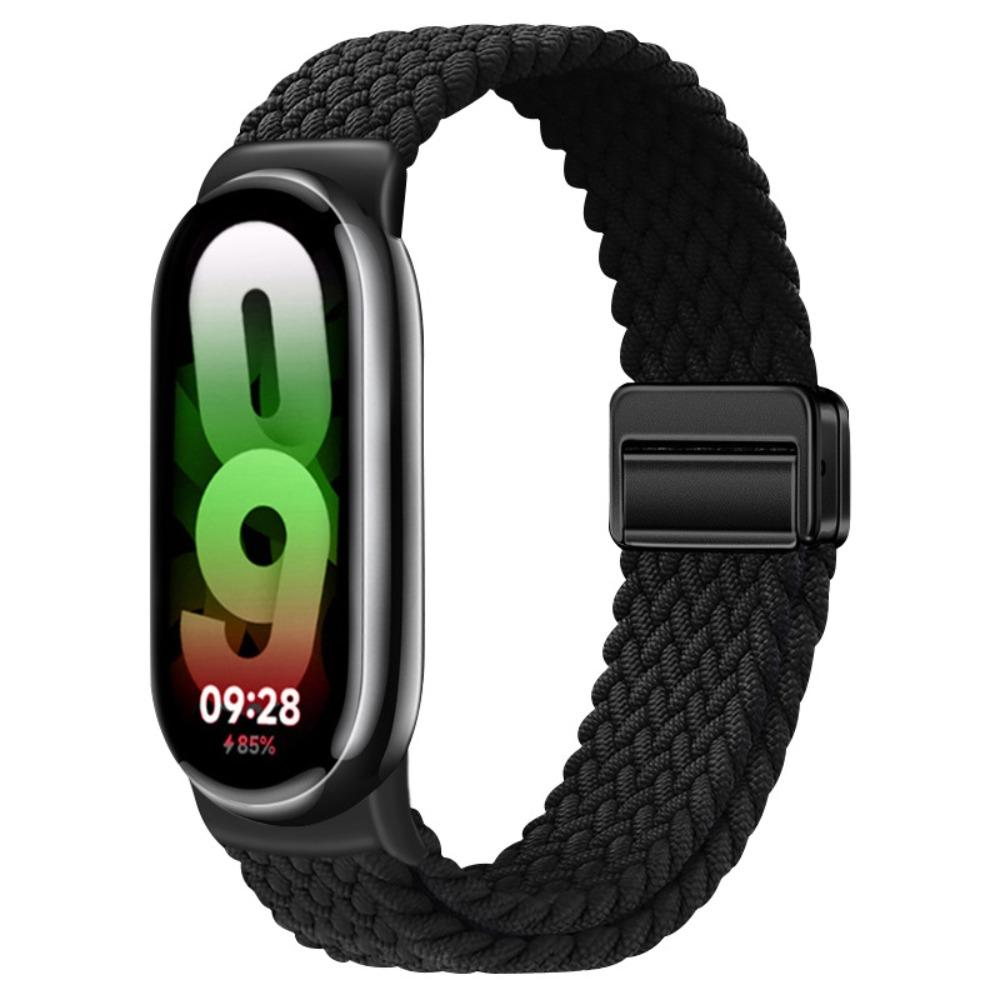 Плетеный нейлоновый ремешок для Xiaomi Mi Band 10/9/8 NFC Керамическая пластина Умные часы Сменный браслет Ремешок для Xiaomi Mi Band 9/Mi Band10 пластина Браслет Mi Band8/9/10/NFC/ceramic black AgoodPlus