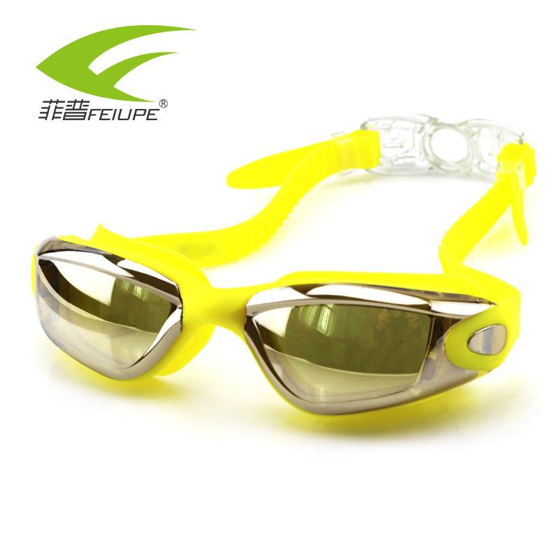 New high-definition flat lens/Myopia swimming goggles Waterproof and anti-fog swimming goggles Male/Women s large-frame electroplated swimming жёлтый king huwai