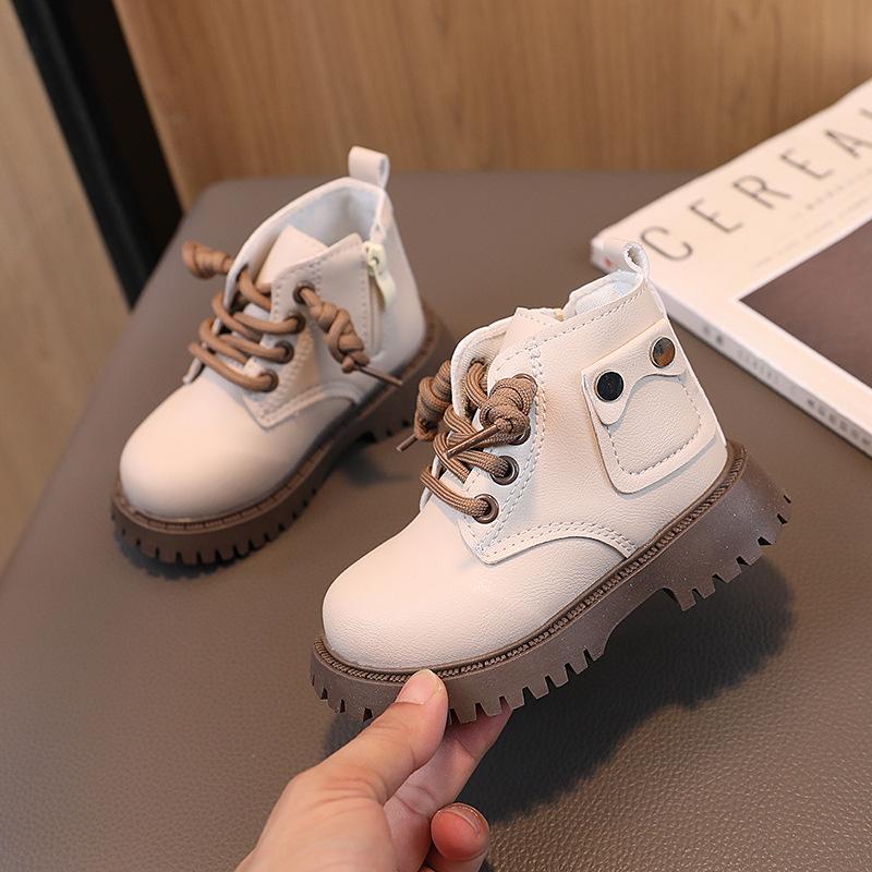 [Korean Thickened Children Martin Boots Winter Fashion Short Boots Baby Warm Cotton Boots] size 21 gray ZH1