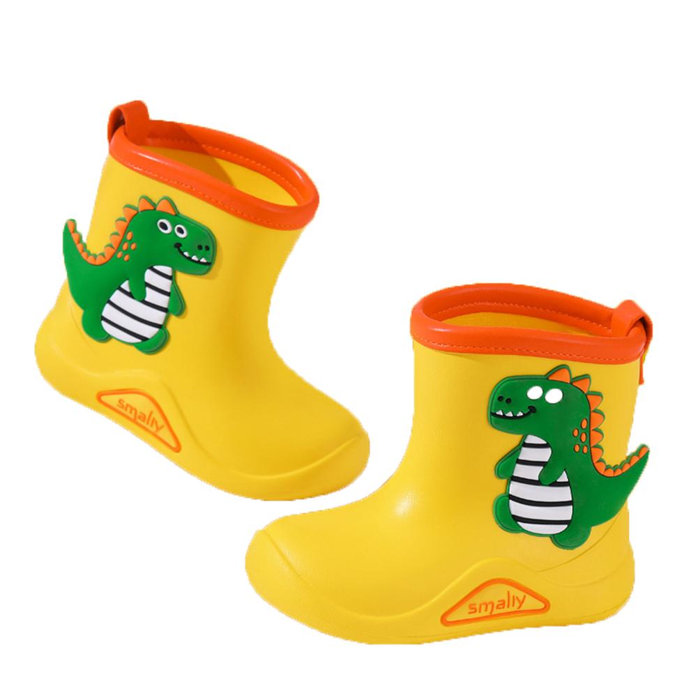 1 Pair Children Rain Boots Small Dinosaur Pattern Waterproof Anti-skid Rainshoes Yellow (hemming) 18 yards#1 multi Shinelover