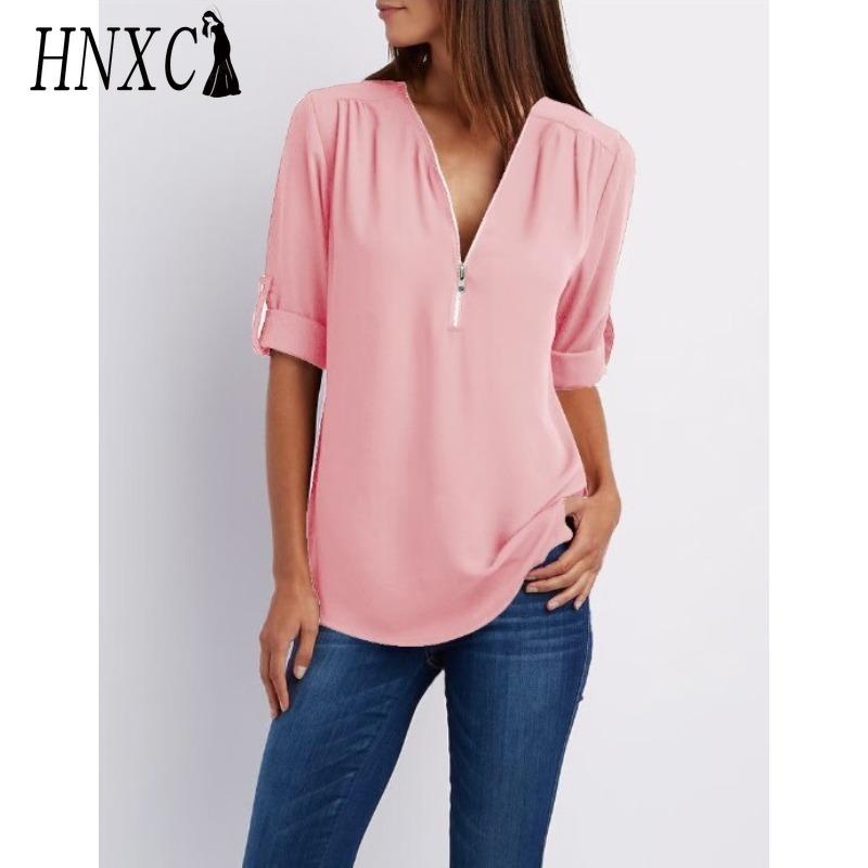 HNXC Женские модные повседневные однотонные блузки и рубашки с принтом, с коротким рукавом и воротником поло S розовый HNXC TOP Clothing