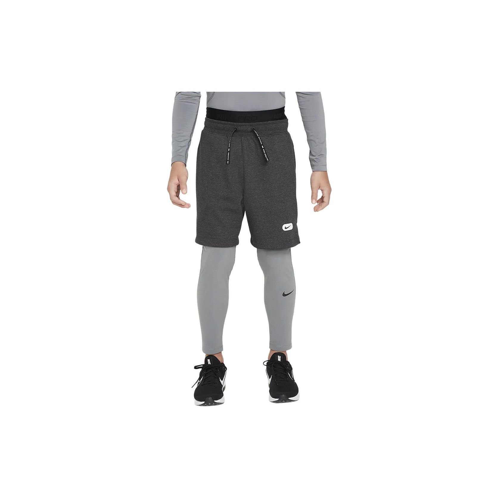 Nike Pro Dri-FIT Однотонные Леггинсы со средней посадкой, свободные, с прямыми штанинами, детские, дымчато-серые FJ6821-084 XS black