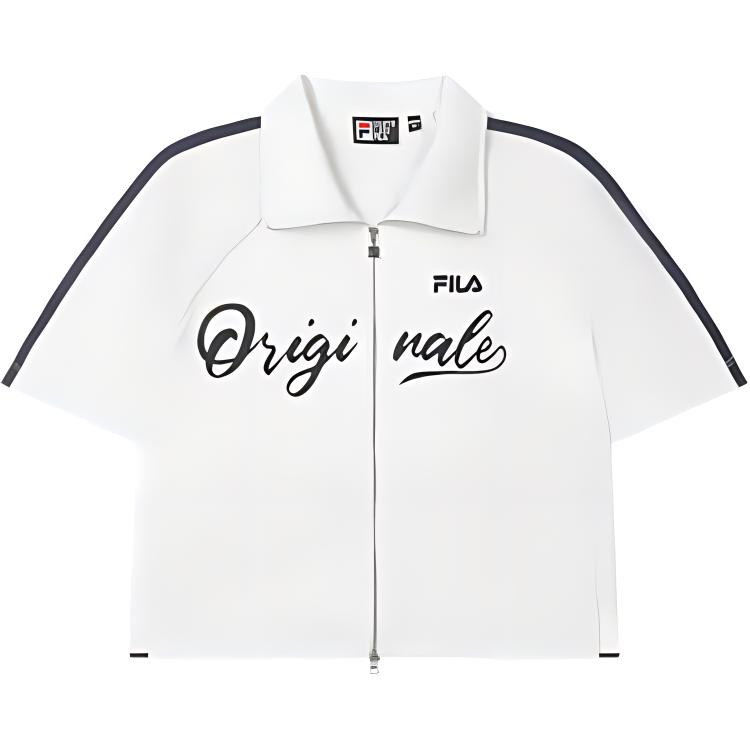 FILA Вязаный топ с коротким рукавом, свободный, универсальный, с цветовыми блоками, женский, цвет Облачно-Грибной-Белый F11W439504F-WT white