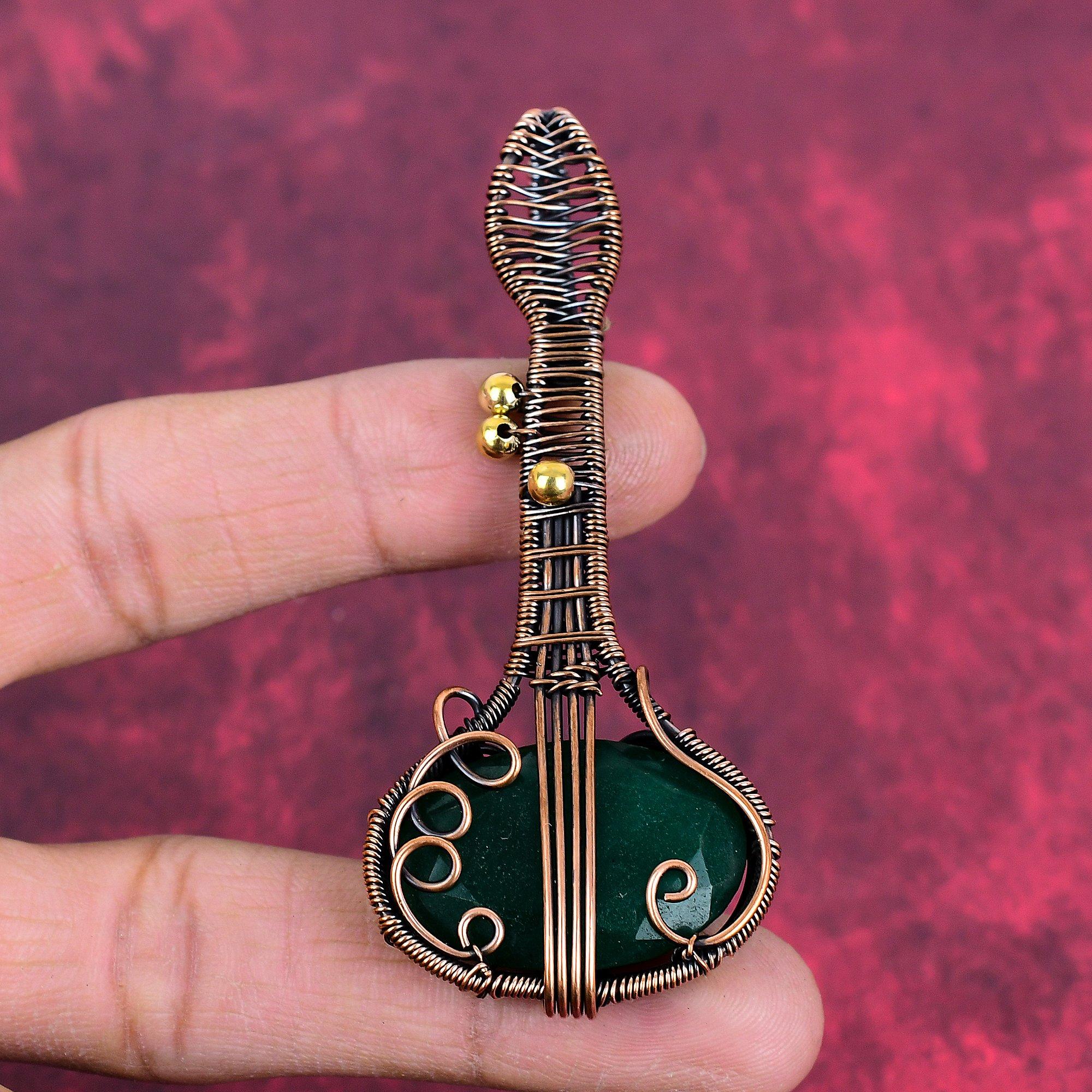 Faceted zambian emerald pendant copper wire wrapped pendant gemstone copper jewelry handmade guitar pendant wire wrap jewelry gifts for him pink Wire Wrapped Jewelry