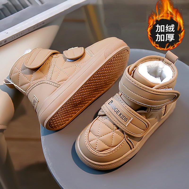 Children s shoes 2025 winter new boys  casual plush thick warm boots girls  anti slip snow boots 4-15 years old Comfortable 26 хаки JunCheng001