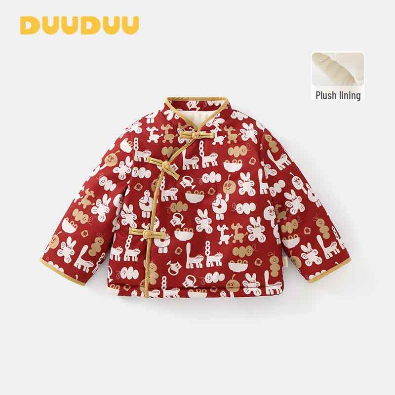 DUUDUU Новогодний Красный Наряд для Малышки - Стеганая Куртка в Китайском Стиле и Хлопковая Одежда для Малышей Девочек 100 cm brown Voyex