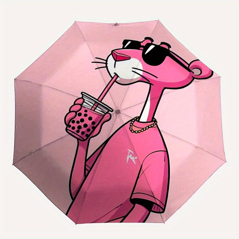 Зонт Pink Panther Bubble Tea с автоматическим открыванием/закрыванием, компактный дорожный зонт, 8 ребер, прочная конструкция, идеальный подарок, 184 pink JoJoGoGo
