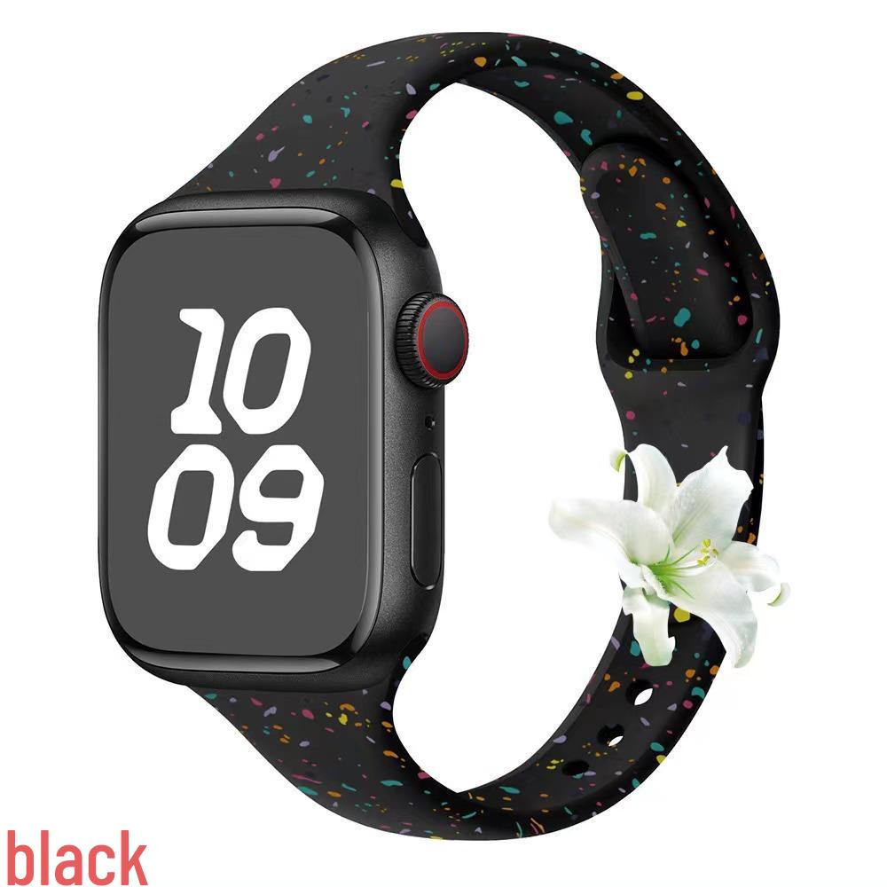 Совместимый с Apple Watch 6-10 Т-образный тонкий спортивный ремешок из силикона с конфетти 38mm, 40mm, 41mm, 42mm чёрный Premium Price