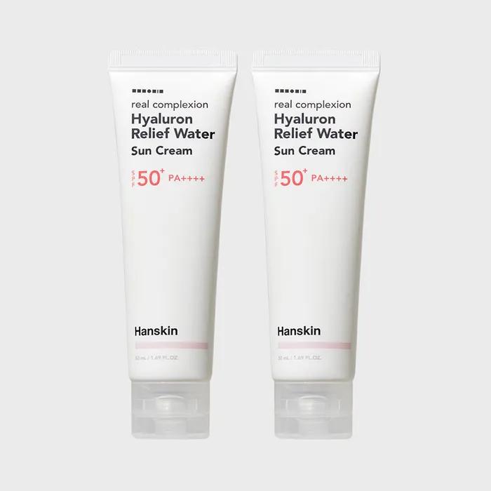 Солнцезащитный крем для лица Real Complexion Hyaluronic Relief Water 50 мл x 2 white Hanskin