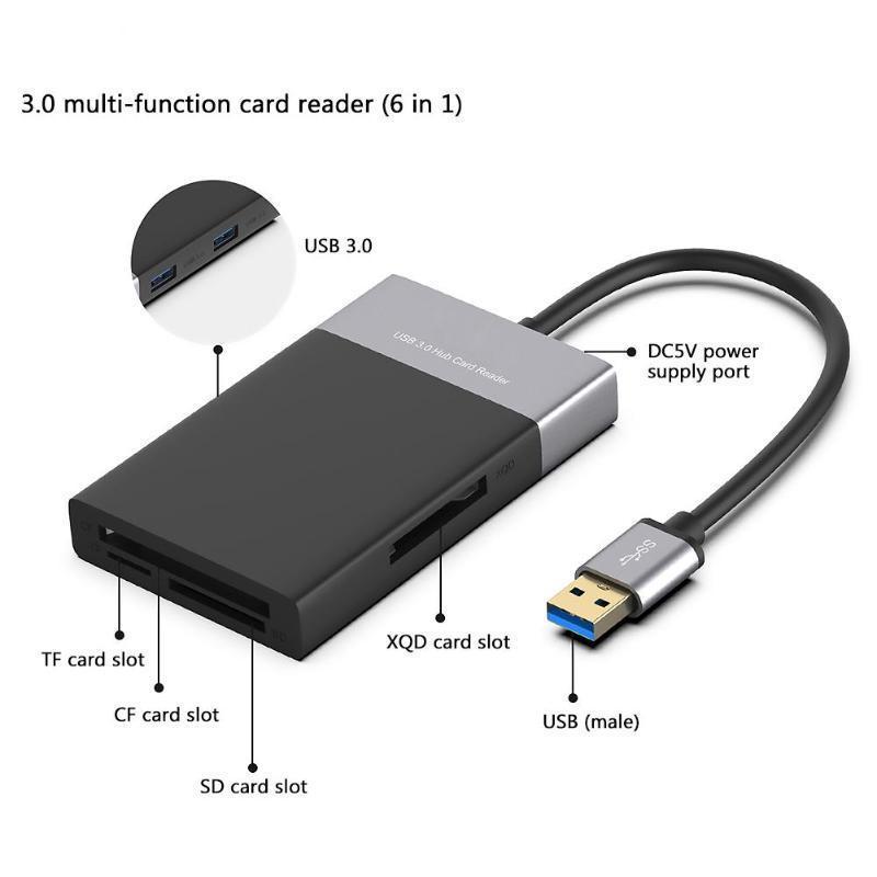 USB-концентратор 6-в-1, высокоскоростной разветвитель USB 3.0, адаптерный кабель для ноутбука MacBook, планшетного компьютера gray CAOW3